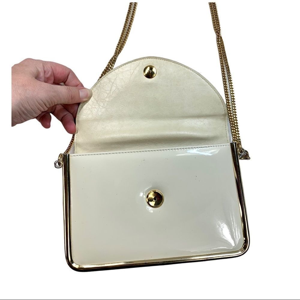 🔵Robert Bestien Ivory Patent Leather Bag Purse Shoulder Chain Strap Vtg - Picture 6 of 10